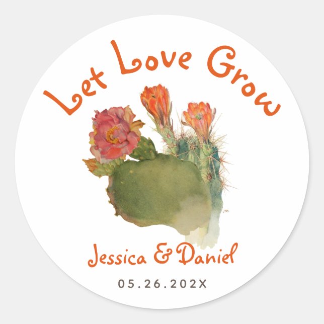 Gelassen Liebe wachsen Kaktus Botanische Hochzeitr Runder Aufkleber (Vorderseite)