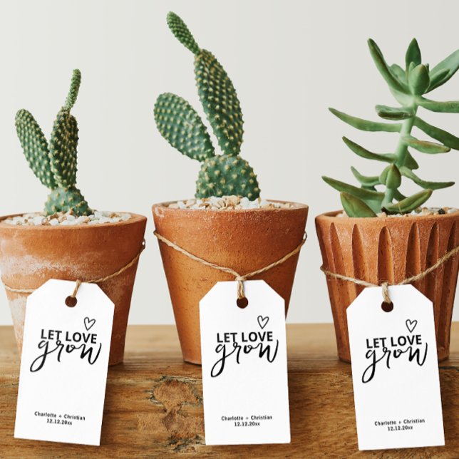 Gelassen Liebe wird Minimalistisch Hochzeit Geschenkanhänger (Let Love Grow Minimalist Wedding Gift Tags from Ricaso. Give a small plant as a wedding favor
)