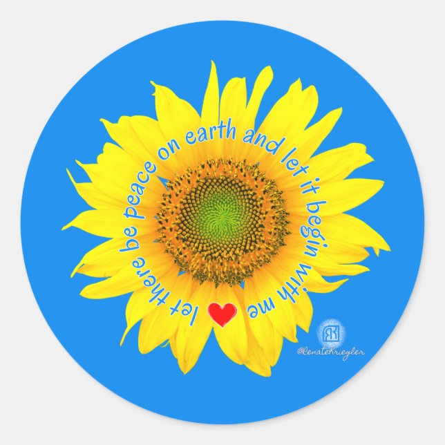 gelassen Weltfrieden - Sonnenblume Runder Aufkleber (Vorderseite)