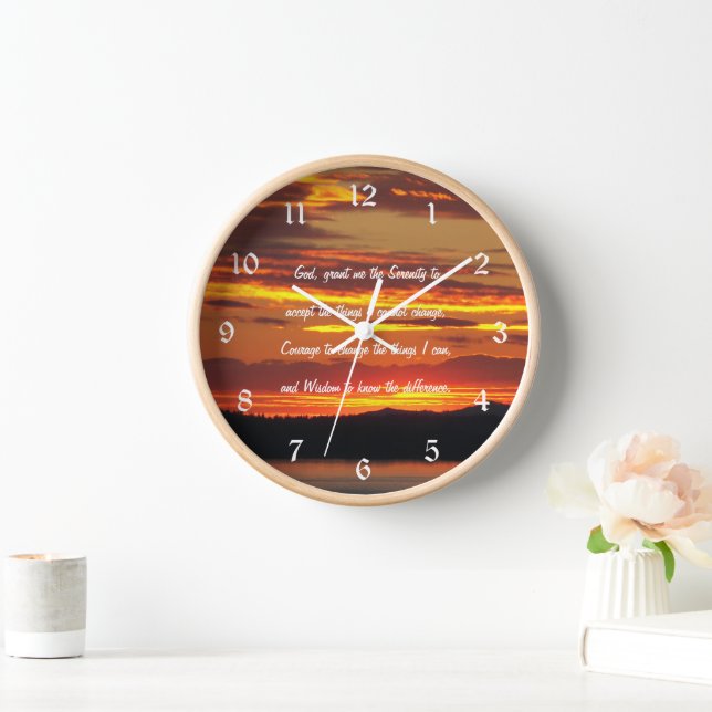 Gelassenheit Gebet Orange Sonnenuntergang Landscha Uhr (Zuhause)