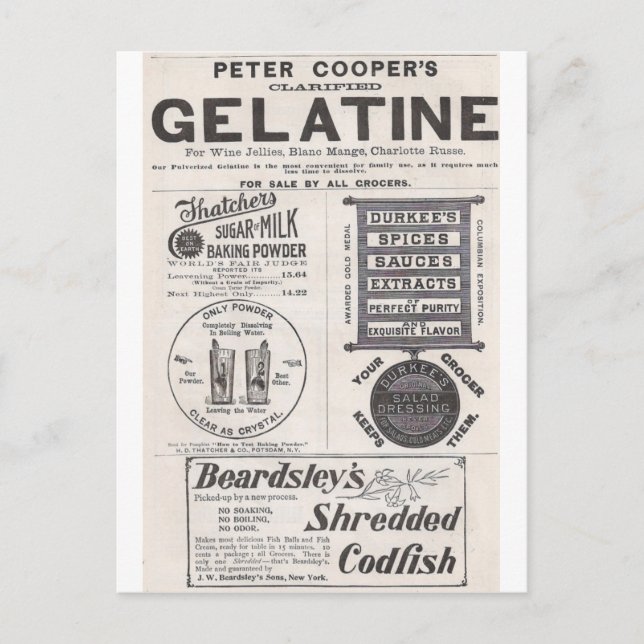 Gelatine, Kabeljaufisch und mehr Postkarte (Vorderseite)