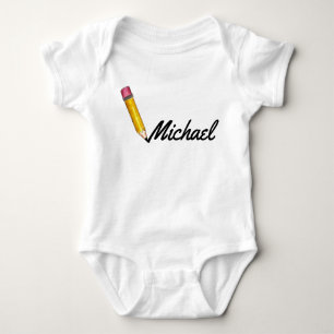 Gelb #2 Schulstift Personalisierter Name Baby Strampler