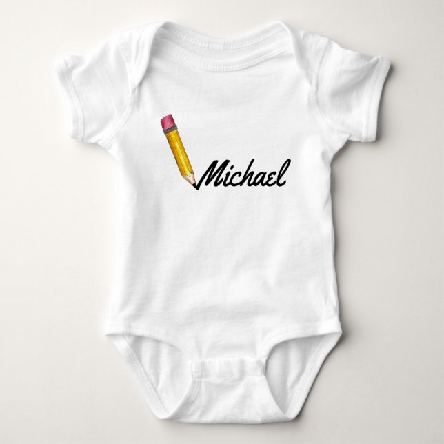 Gelb #2 Schulstift Personalisierter Name Baby Strampler (Vorderseite)