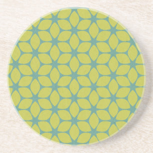 Gelb/aquamarine geometrische Blume Sandstein Untersetzer