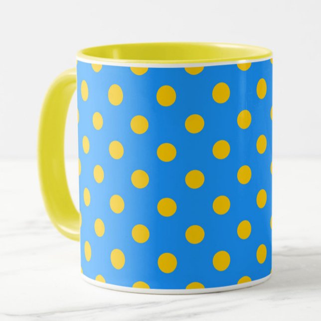 Gelb auf Blau Punkte Muster Design Tasse (Von Creator hochgeladen)