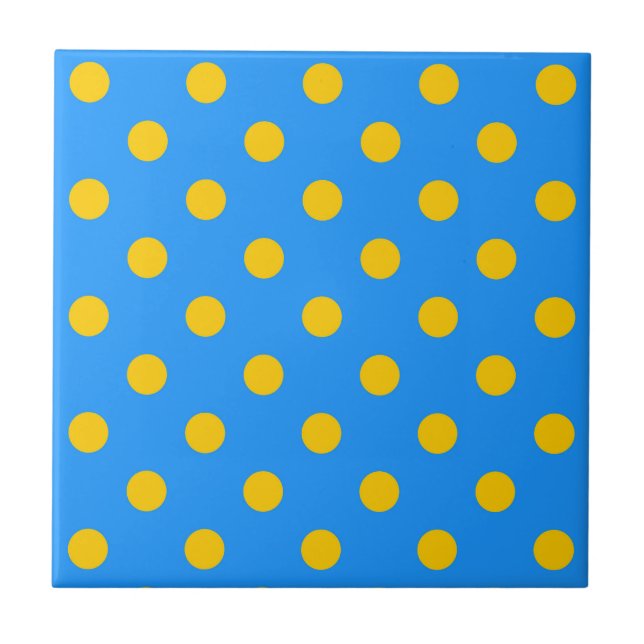 Gelb auf Blau Punkte Musterdesign Fliese (Vorderseite)