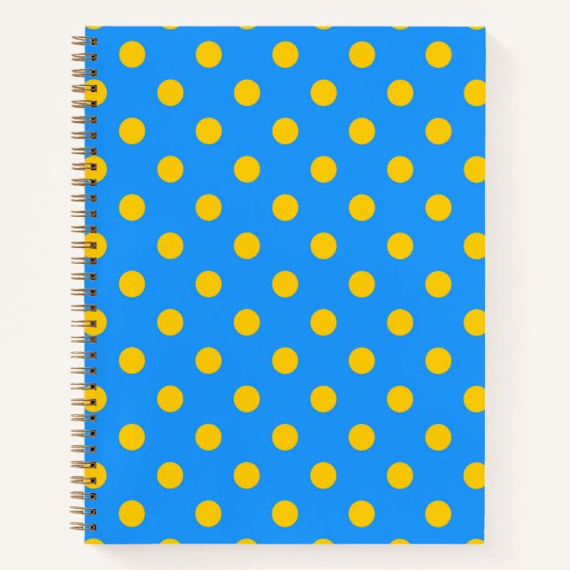 Gelb auf Blau Punkte Musterdesign Notizbuch (Vorderseite)