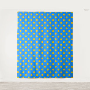 Gelb auf Blau Punkte Musterdesign Wandteppich