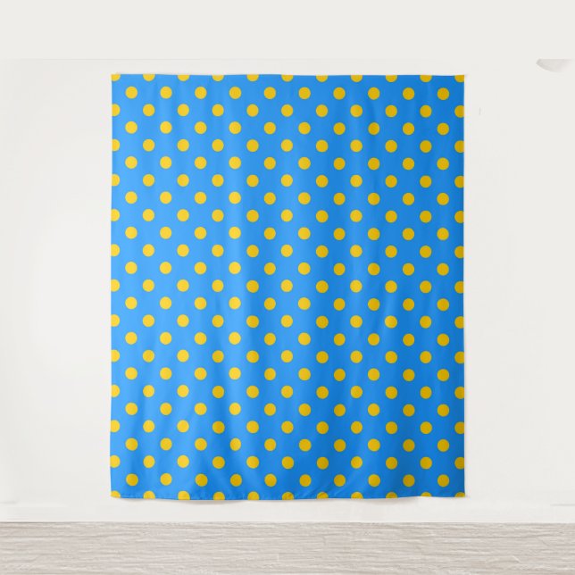 Gelb auf Blau Punkte Musterdesign Wandteppich (Vorderseite)