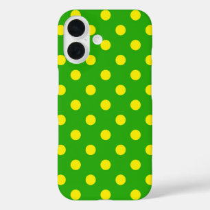 Gelb auf grünem Polka-Punkte-Musterdesign iPhone 16 Hülle
