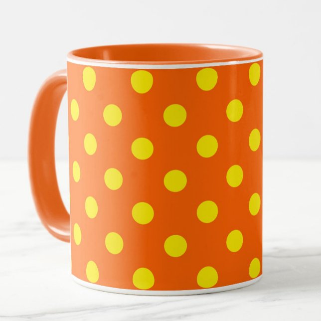 Gelb auf Orange Polka Dots Design Tasse (Von Creator hochgeladen)