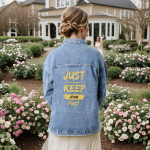 Gelb Behalte nur Jesus zuerst Jeansjacke