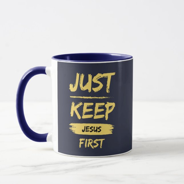 Gelb Behalte nur Jesus zuerst Tasse (Links)