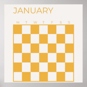 Gelb Beiger Undatierter Karierter Januar-Kalender Poster