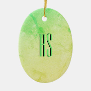 Gelb bis grün Ombre Glitzer Monogram Keramik Ornament