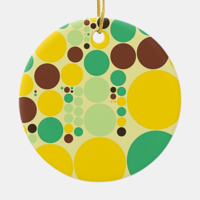 Gelb, blau, braunes Polka-Punktmuster Keramikornament (Vorne)