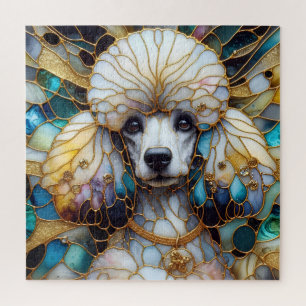 Gelb-blau gestanztes Glas Poodle