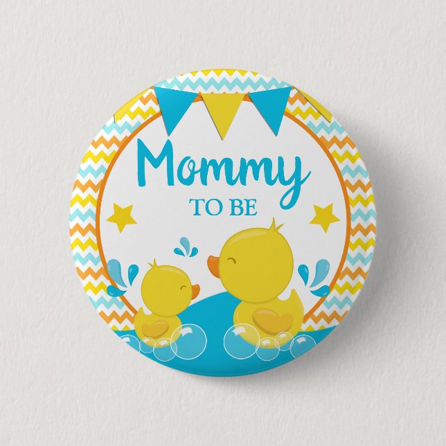 Gelb & Blau Gummiente Pünktchen-Mama-wird-Design Button (Vorderseite)