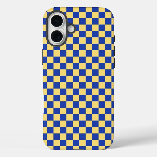 Gelb-blau kariertes Brettmuster iPhone 16 Plus Hülle (Rückseite)