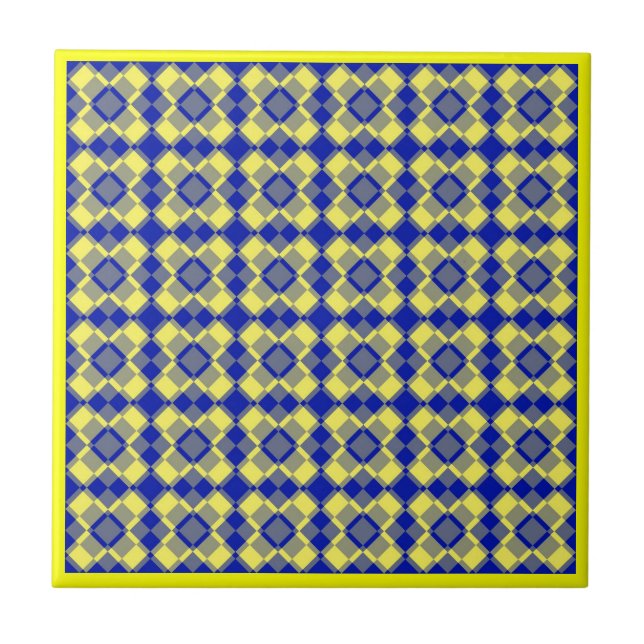 Gelb Blau Karo Argyle-Muster Fliese (Vorderseite)