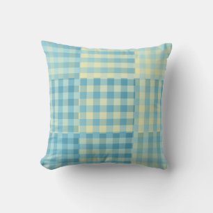 Gelb Blau Karo-Patchworkmuster Kissen