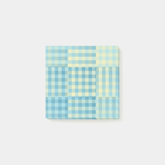 Gelb Blau Karo Patchworkmuster Post-it Klebezettel (Vorderseite)