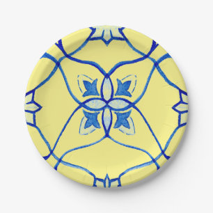 Gelb & Blau Mediterrane runde Platte Pappteller