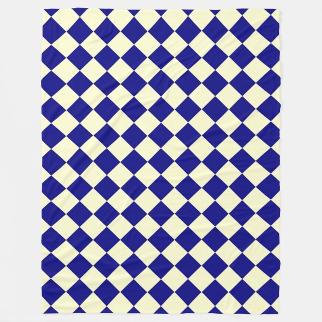 Gelb Blau Schachbrett Diamantmuster Fleecedecke (Vorderseite)