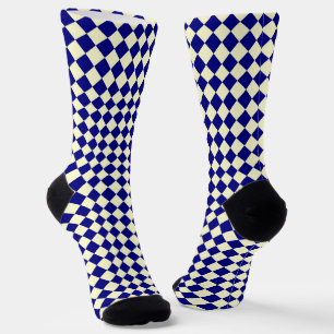 Gelb Blau Schachbrett Diamantmuster Socken