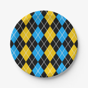 Gelb Blau Schwarzes Argyle-Diamant-Design Pappteller