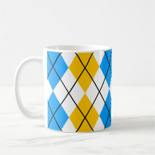 Gelb Blau Weiß Argyle-Diamant-Design Kaffeetasse
