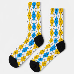 Gelb Blau Weiß Argyle-Diamant-Design Socken