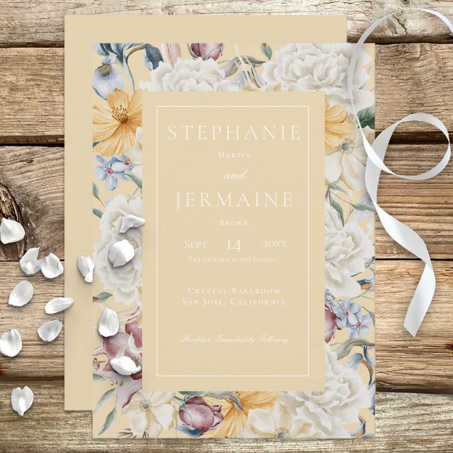 Gelb blau-weiße Blüte auf gelber Einladung (Von Creator hochgeladen)