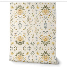 Gelb Blaue Blumen Tapete - Botanisches Muster