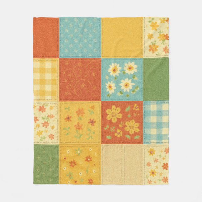 Gelb-blaue Patchworkdecke Rustikales Farmhaus Flor Fleecedecke (Vorderseite)