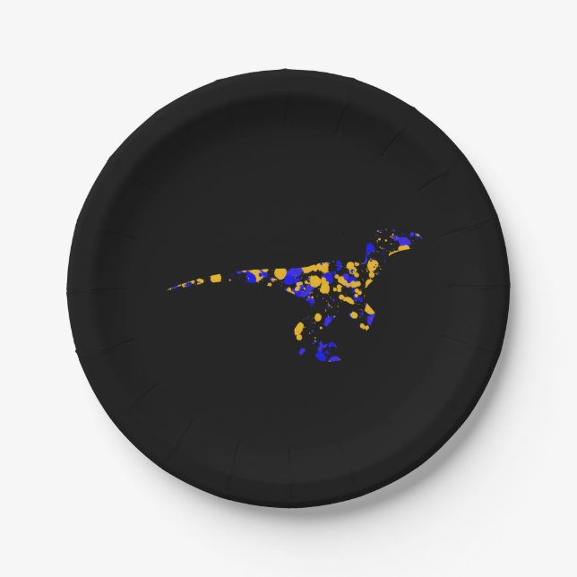 Gelb Blaue Raptor Spritzlackierung  Pappteller (Vorderseite)