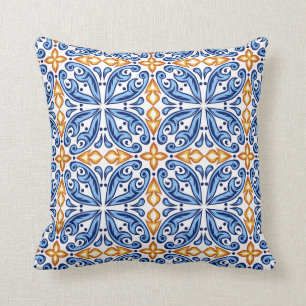 Gelb-blauer Wirbel Tile Mediterrane Kissen