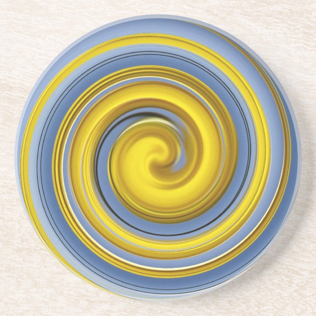 Gelb-blaues SpiralSamt Getränkeuntersetzer (Vorne)