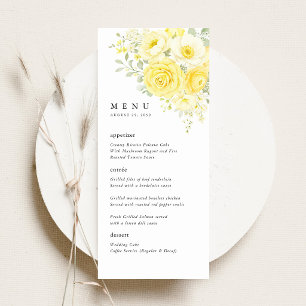 Gelb Butter Elfenbein Blumen Hochzeitsempfang Menükarte