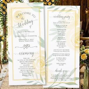 Gelb-butterfarbene Aquarellrosen Elegante Hochzeit Programm
