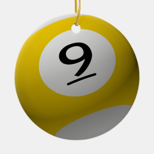GELB DER BILLARDKUGEL-WEIHNACHTSverzierungs-9 Keramikornament (Vorne)