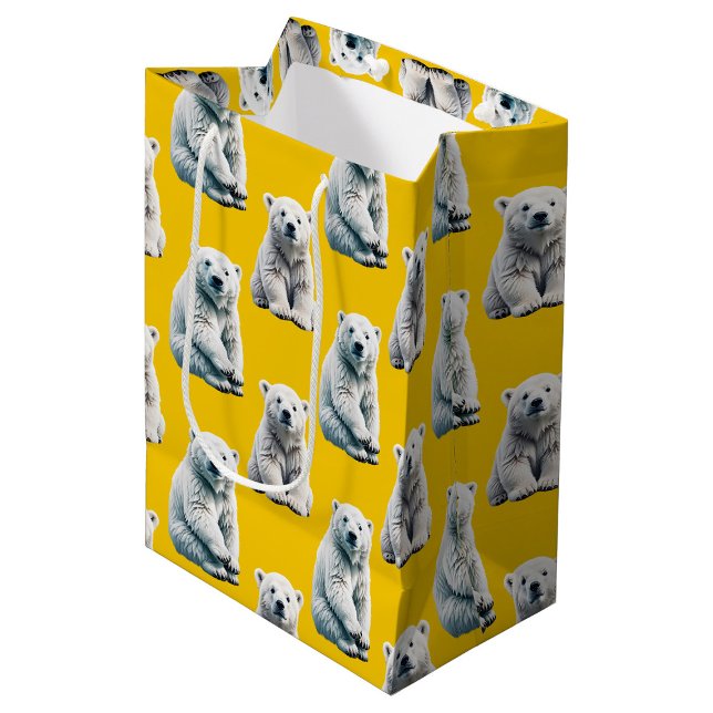 Gelb Design mit Eisbärmuster  Mittlere Geschenktüte (Von Creator hochgeladen)