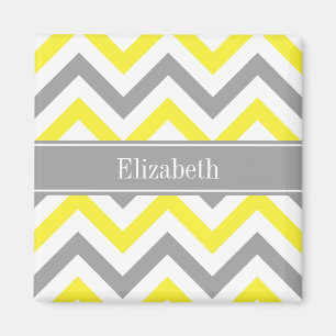 Gelb Dk Grau Weiß LG Chevron Grau Name Monogramm Magnet