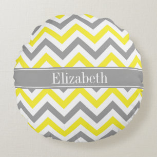 Gelb Dk Grau Weiß LG Chevron Grau Name Monogramm Rundes Kissen