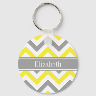 Gelb Dk Grau Weiß LG Chevron Grau Name Monogramm Schlüsselanhänger