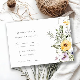 Gelb Flieder Wildblumen Kranz Hochzeit RSVP Begleitkarte