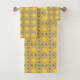 Gelb floral geometrisch gemustert badhandtuch set