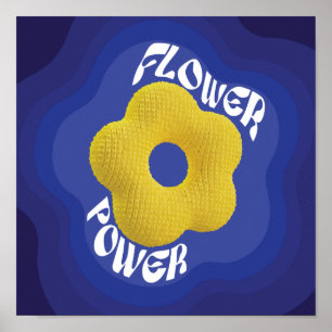 Gelb Flower Power Kunstposter mit Blauem Farbverla Poster