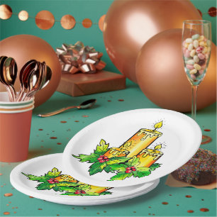 Gelb frohe Weihnachten und glücklich Neues Jahr Pappteller