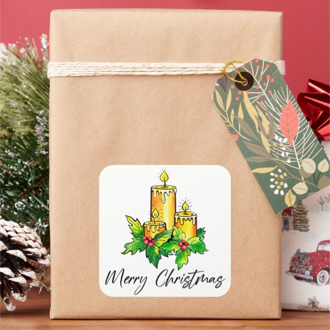 Gelb frohe Weihnachten und glücklich Neues Jahr Quadratischer Aufkleber (Feiertag)